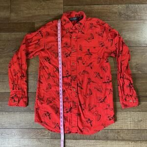 VINTAGE Size M - Columbia Red Corduroy Bird Print Shirt Men's Outdoors #9701